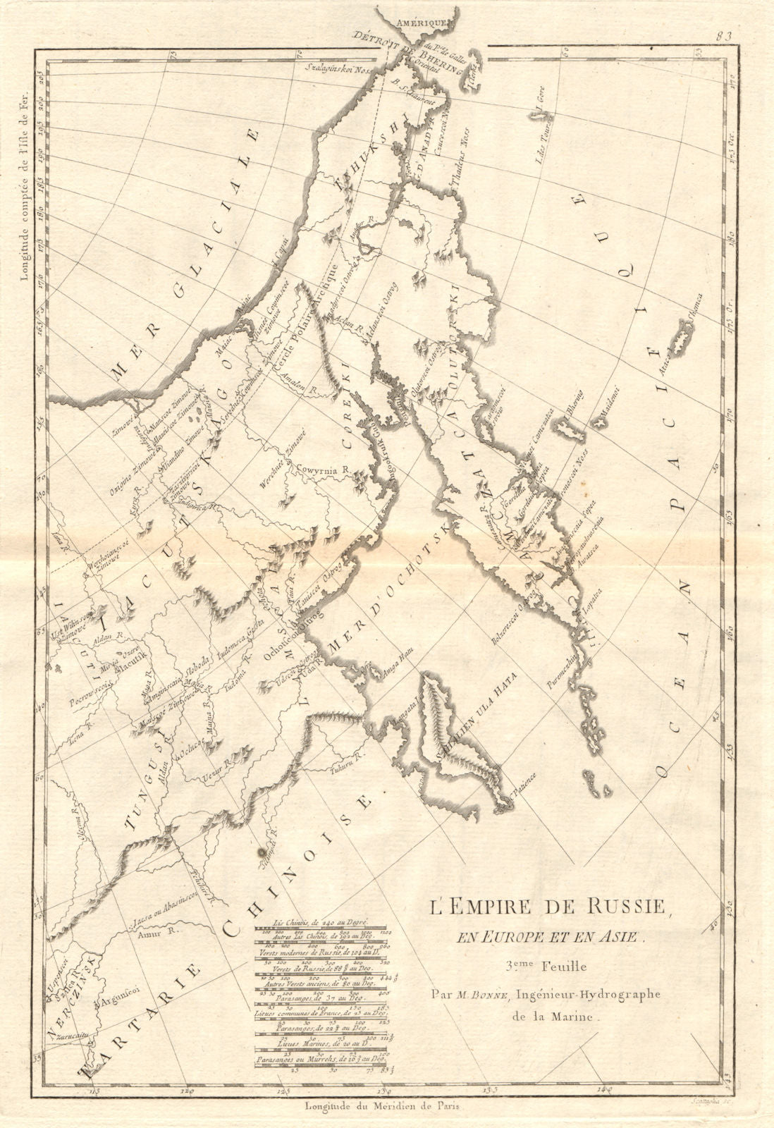 L’Empire de Russie en Europe et en Asie. 3rd sheet. Russia East. BONNE 1790 map